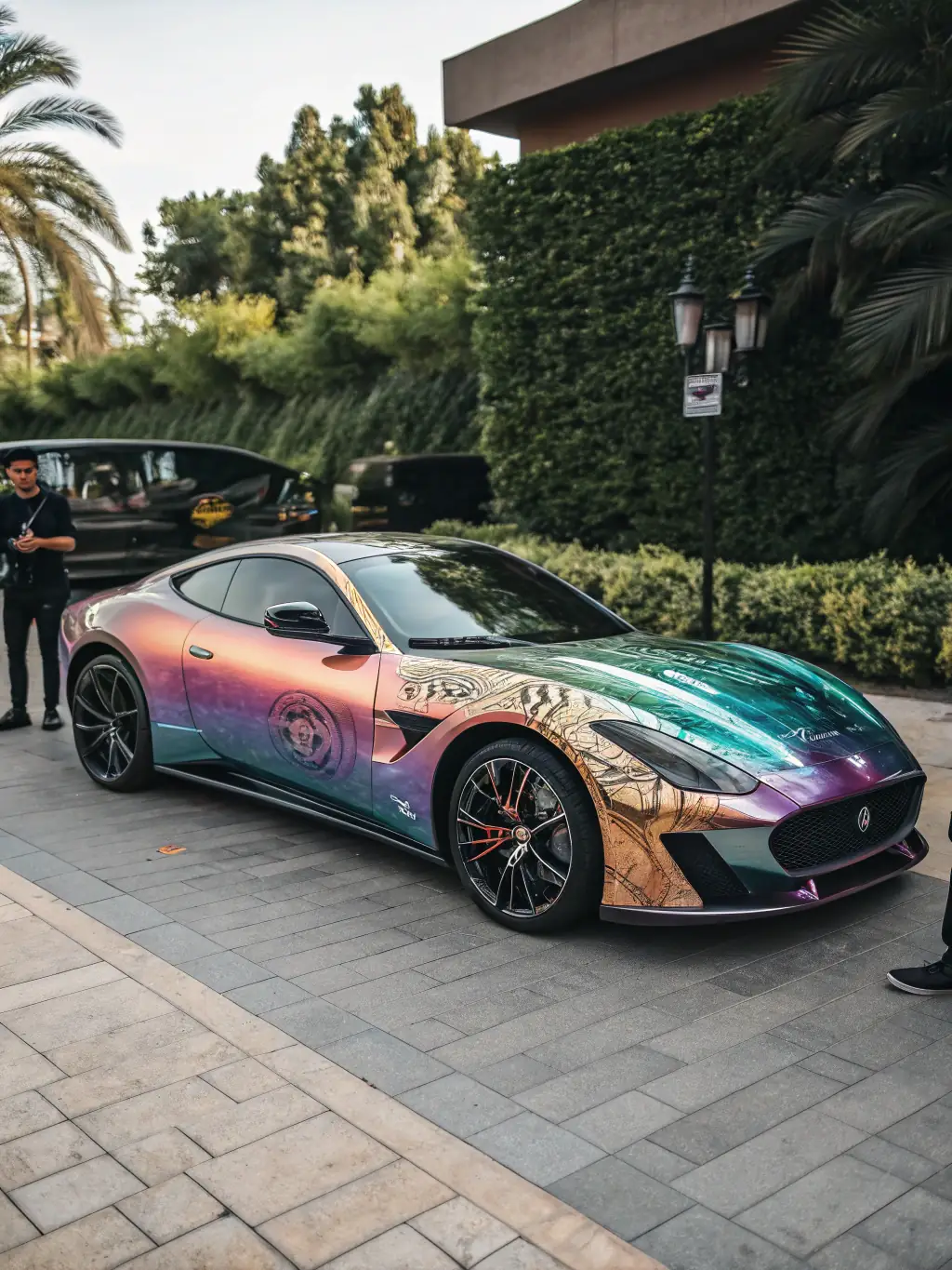 A close-up image showcasing the intricate details of a textured wrap on a luxury vehicle, emphasizing the high-quality materials and craftsmanship of Global Wrap Solution.